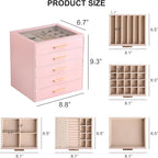 Frebeauty Clear Lid Jewelry Box,5-Layer Jewelry Organizer with Drawer,PU Leather Jewelry Organizers and Storage,Jewelry Boxes