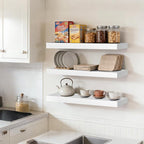 Floating Wall Shelves 24x6.8x1.7 Inch – Solid Wood Rustic Shelves in White Finish – Wall Mounted Display Shelf for Bathroom, 
