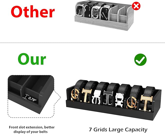 Belt Organizer for Drawer - Bamboo Belt Storage Organizer | Belt Rack for Closet Wall Mount Men Women Tie Sock Bra Scarf Ribb
