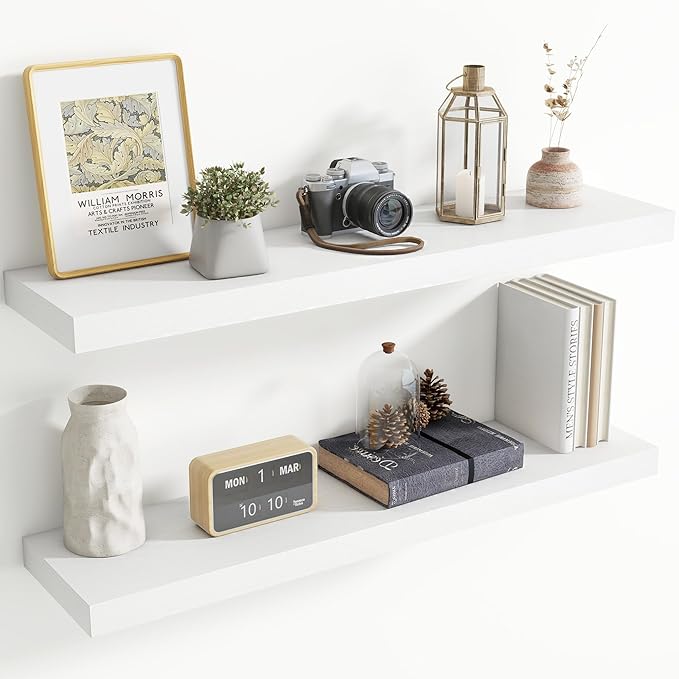 40 Inch Floating Shelves for Wall, 8 Inch Deep Floating Shelf for Storage & Display, Rustic Wall Mounted Shelf with Invisible