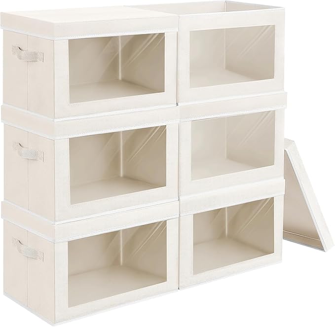 Homsorout Stackable Storage Bins with Lids - Medium Storage Box with Lids, Foldable Closet Boxes for Organizing, Wardrobe Clo