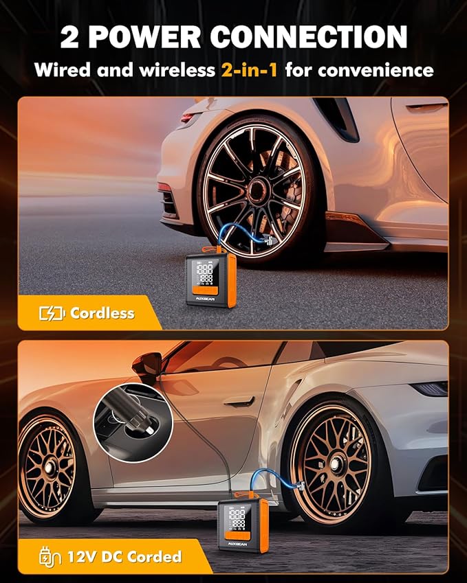 AUXBEAM H4 Tire Inflator Portable Air Compressor,150PSI Car Tire Pump 12V 4 Inflation Modes Cordless Smart Air Pump With LCD Screen for Car, Motorcycle, Bike, Ball