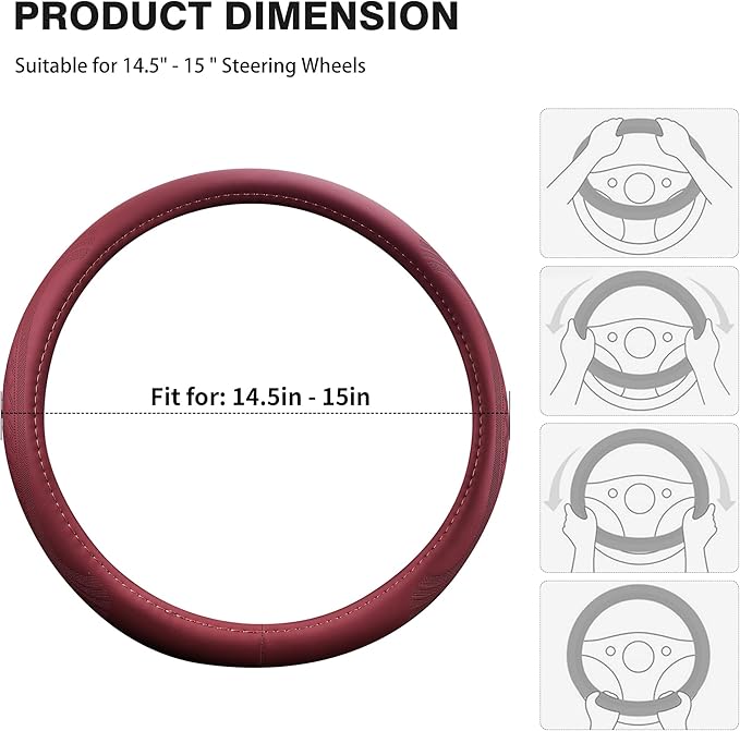 【2025 Model】 Breathable Soft Leather Car Steering Wheel Cover for Men Women, Non-Slip, Comfortable,Universal 15 inches Steeri