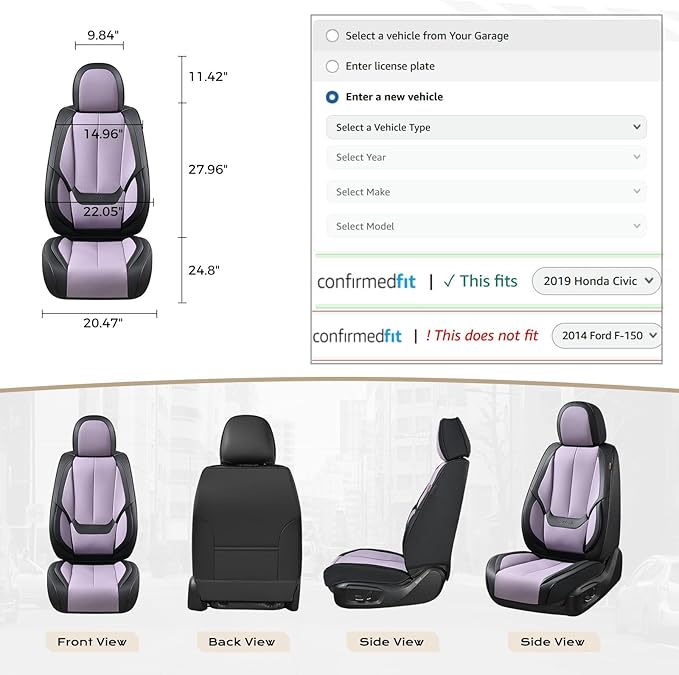 Coverado Car Seat Covers Full Set, Car Seat Protector Waterproof, Nappa Leather Car Seat Cushion, Seat Covers for Cars, Front