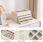 Lolalet Earring Storage Box Case with Glass Top, Large Earring Jewelry Holder Organizer Display with Drawer and Grid, Gifts f
