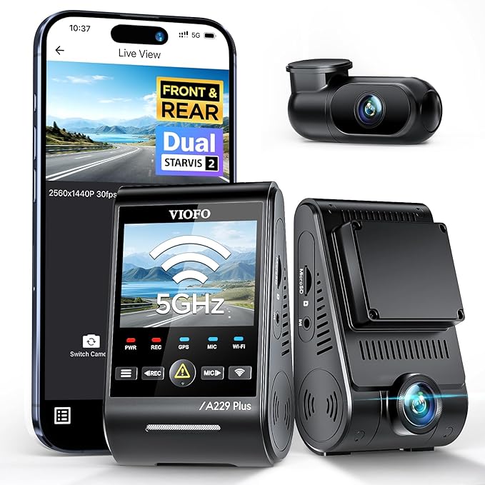 VIOFO A229 Plus Dash Cam Front and Rear, Dual STARVIS 2 Sensors, 2 Channel HDR, 1440P+1440P Voice Control Car Dash Camera, 5G