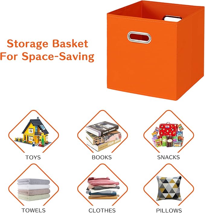Black Fabric Cubby Storage Bins,13x13x13 Inches ,Cube Organizer Bin Foldable Storage Boxes with Dual Handles Fabric Organizer