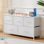 DUMOS Dresser for Bedroom, 5 Storage Drawers, Wide Fabric Closet Chests Organizer Tower Furniture with Wooden Top Metal Frame