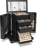 Emfogo Jewelry Box for Women, Rustic Wooden Jewelry Boxes & Organizers with Mirror, 4 Layer Jewelry Organizer Box Display for