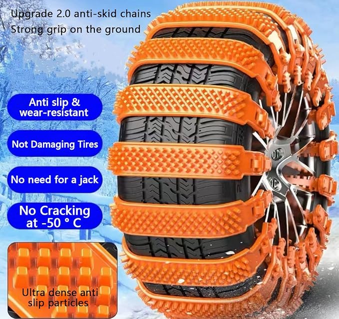 2025SCHAIN-OR Universal Heavy Duty Anti-Skid Snow Tire Chains, 10Pack Reusable TPU Non-Slip Zip Tie Tires Chain, Compatible w