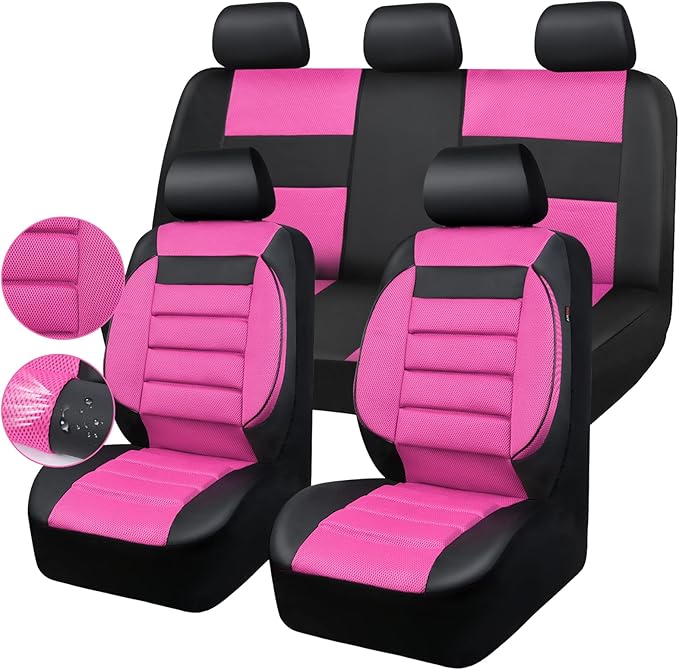 CAR Pass Leather 3D Foam Back Support Car Seat Covers Full Set Air Mesh Automotive Seat Covers, All Season Car Seat Cover Fit