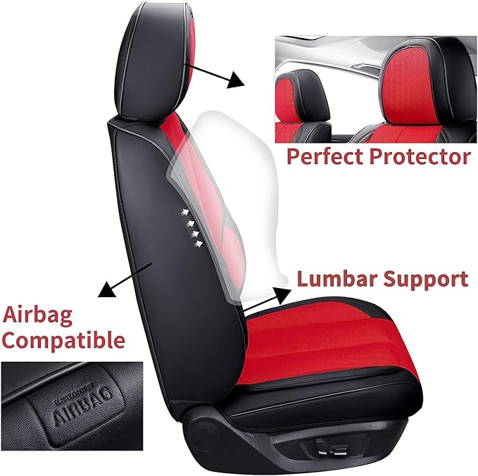 Coverado Front Seat Covers, Universal Seat Covers for Cars, Breathable Fabric&Leather Car Seat Protector, Front Car Seat Cove