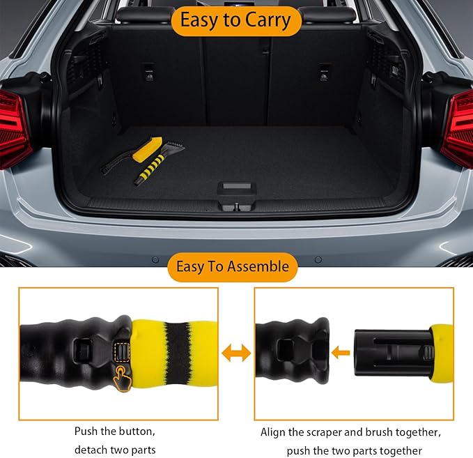 2 PCS 25.5" Car Snow Brush and Detachable Ice Scraper, Snow Shovel for Car Window, with Foam Grip and 45° angle Brush Head, Snow Shovel for Car Window, Winter Accessories for Cars, Trucks, SUVs