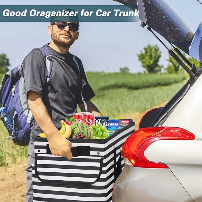 Standing Extra Large Utility Tote Bag with Hard Bottom & Hard Sides, Heavy Duty Reusable Grocery Bags with Handles & 3 Pockets for Shopping, Picnics, Camping, Laundry, Car, Beach Tote Bag