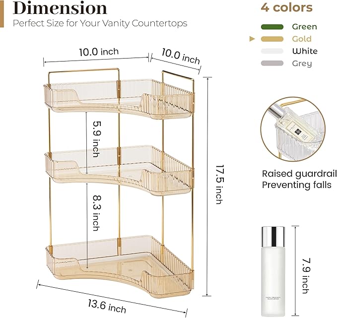 Aveniee Corner Bathroom Counter Organizer, Bathroom Countertop Shelf Makeup Organizer for Vanity Perfume Tray for Corner Stor