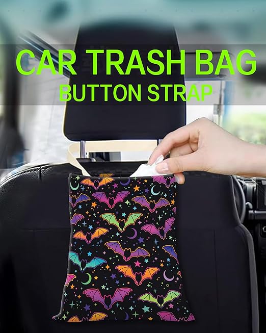 Car Trash Can, Durable Hanging Car Trash Garbage Bag, Cute Automotive Garbage Cans Organizer, Cute Neon Bats