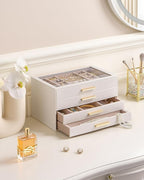 Lolalet Jewelry Box Organizer, 4-Layer Jewelry Organizers and Storage Case with Glass Lid, Ring Earring Bracelet Necklace Hol