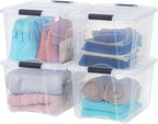 IRIS USA 40 Qt Stackable Plastic Storage Bins with Lids, 4 Pack - BPA-Free, Made in USA - See-Through Organizing Solution, La