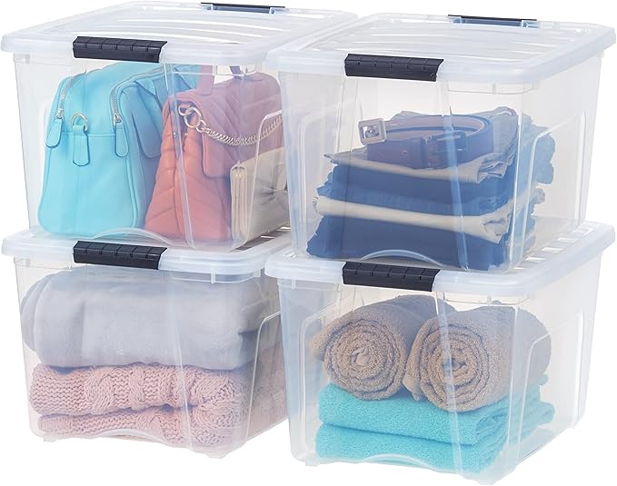 IRIS USA 40 Qt Stackable Plastic Storage Bins with Lids, 4 Pack - BPA-Free, Made in USA - See-Through Organizing Solution, La