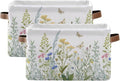 xigua Vintage Colorful Herbs Wild Flowers Floral Storage Basket Collapsible Toy Storage Bins Waterproof Canvas Storage Basket
