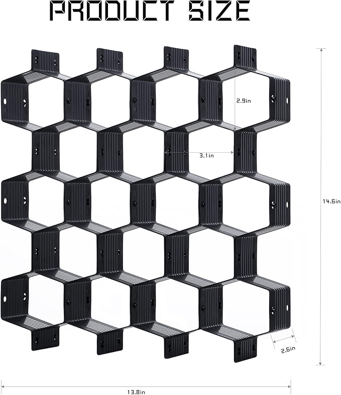 Drawer Splitter 16-piece Set Adjustable Honeycomb Organizer Tie Sock Organizer Underwear Panties Cosmetic Sorter (Black)