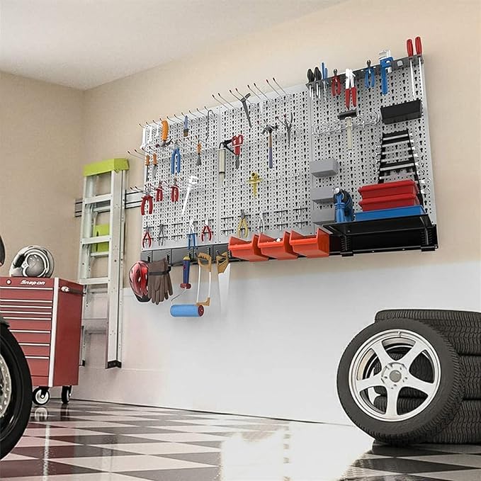 TORACK 109 PCS Pegboard Wall Organizer 4 ft. Garage Metal Pegboard Utility Tool Storage Kit w/Toolboard Hooks & Pegboard Hook