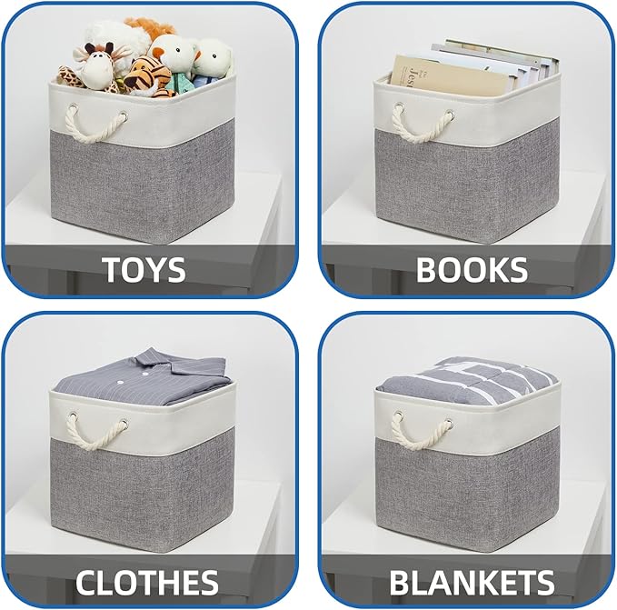 Temary Fabric Baskets 13 Inch Cube Storage Baskets with Rope Handle, Storage Cube Bins Clothes Basket for Gift, Large Storage