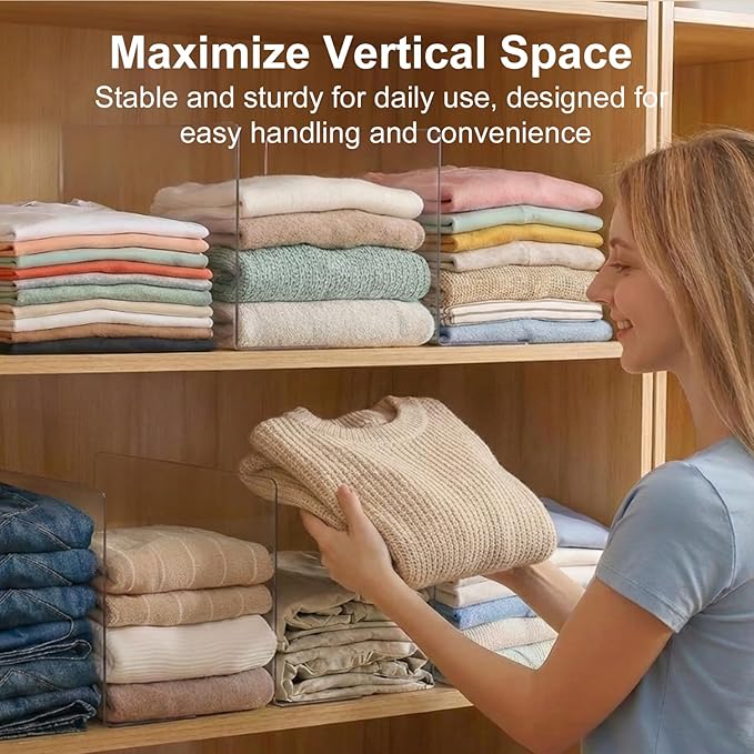 SortNStore Shelf Dividers for Closet Organization: 10" Tall x 16" Deep, Deeper Adhesive Separators Features Acrylic Material 