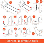 130PCS Pegboard Hooks Assortment - Peg board Hooks for Hanging Tools with Pegboard Bins & Cups,1/8-Inch Pegboard Wall Organiz