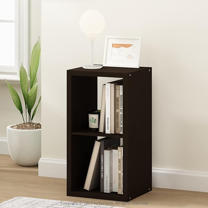 Furinno CUBICLE Book Shelf, 2-Cube Bookshelf, Extra Thick Frame Horizontally & Vertically Reversible Bookcase with Open Back,