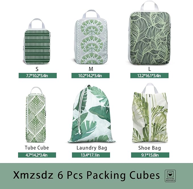 6 Pcs Compression Packing Cubes, Packing Cubes for Travel, Waterproof Luggage Organizer Bags Set, Cute Packaging Cubes for Wo