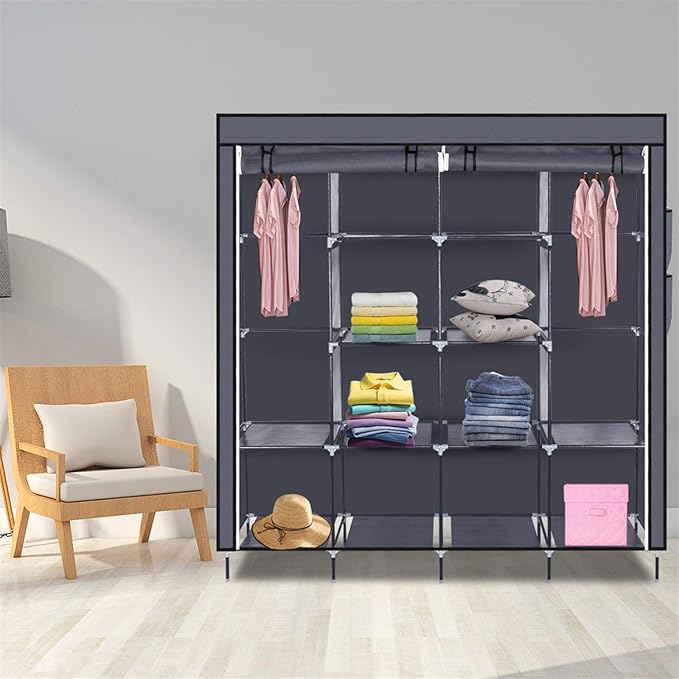 71" Portable Closet Storage Organizer Wardrobe Clothes Rack,Covered Garment Rack,Steel Tube Clothes Storage Organizer,Freesta