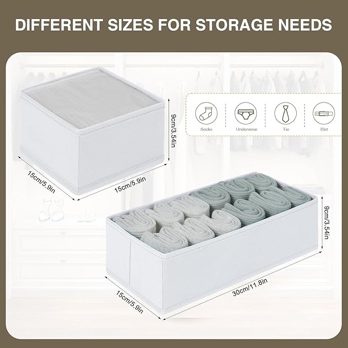 DIMJ Drawer Organizers - Set of 8 Fabric Closet Organizers and Storage, Drawer Dividers for Baby Clothes, Socks, Belt, Tie (P