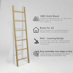 Wooden Blanket Ladder - 76in Natural & Motley Wood - Leaning Wall Decor for Bedroom, Bathroom, Living Room - Rustic Quilt Hol