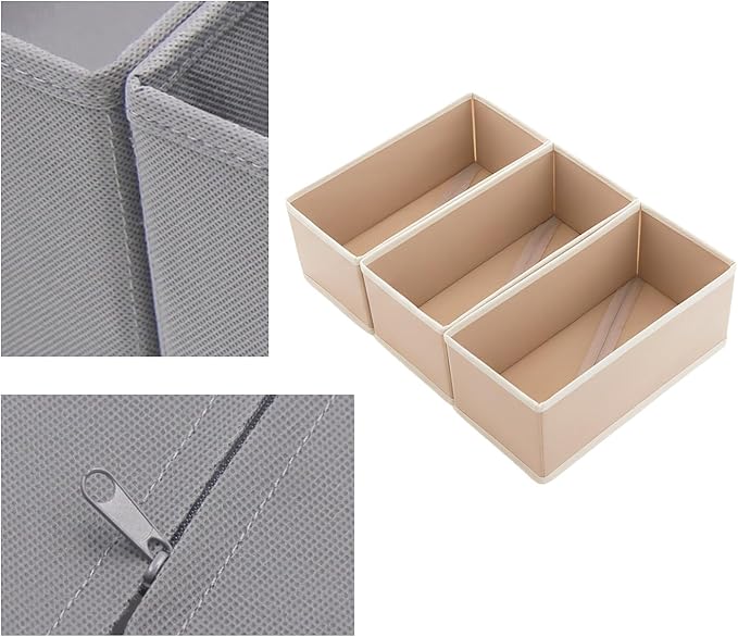 Small Drawer Organizer Clothes 3 Pack Khaki, 11' Socks and Underwear Fabric Storage Bins, Wardrobe Closet Dresser Drawer Divi