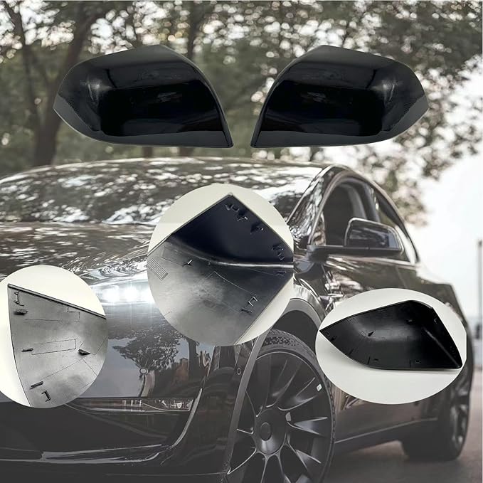 Compatible with Tesla Model 3 Side Mirror Cover Replacement 2017 2018 2019 2020 2021 2022 2023 2024, Left & Right Side Rearview Mirror Cover Cap for Model 3 Accessories(Black) 2pcs