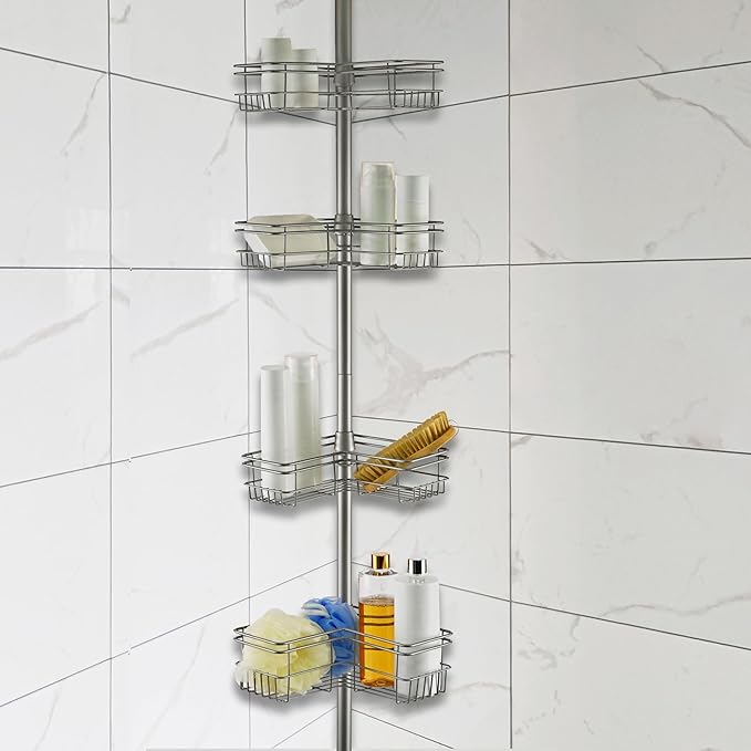 Utopia Alley Rust-Resistant Shower Tension Pole Caddy, 4 Shelves (Satin Nickel)