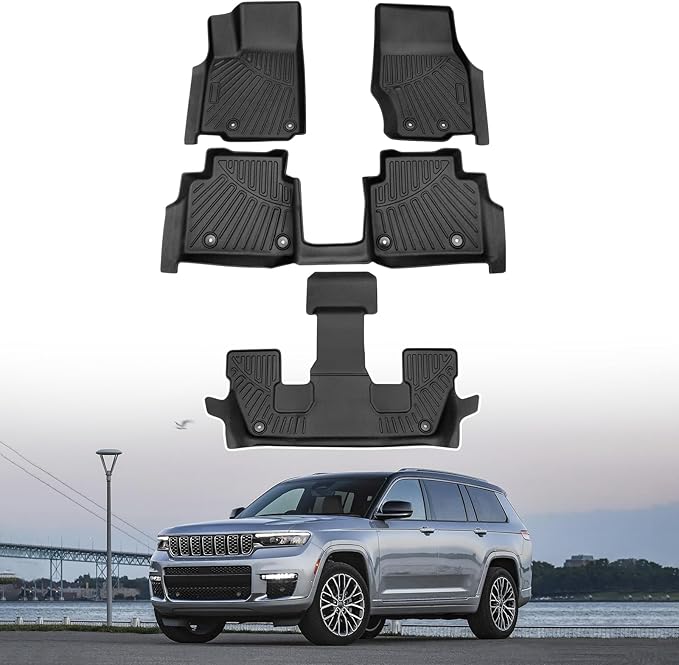 Powerty Floor Mats for 2021-2025 2026 Jeep Grand Cherokee L 6 Seats Accessories All Weather Floor Liner 3D TPE 3rd Row Floor Mat Heavy-Duty Floor Liners