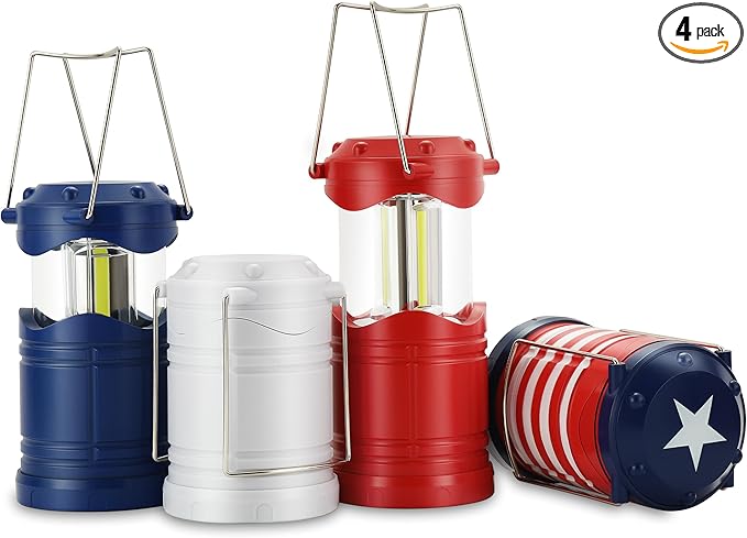 Lichamp LED Camping Lantern, 4 Pack Battery Powered Flashlight for Power Outages, Portable Collapsible Hanging Light Essentia
