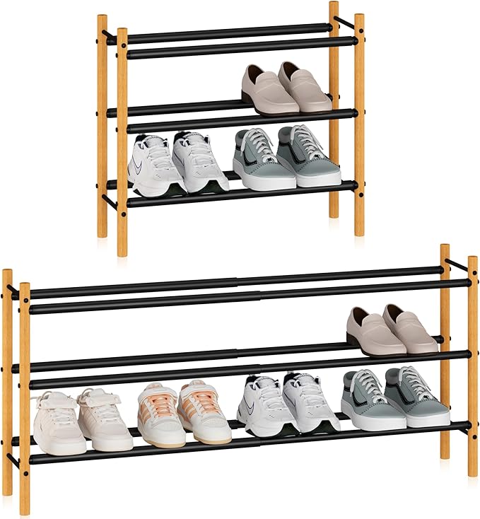 STORAGE MANIAC Expandable Shoe Rack, 16 Pairs Stackable Small Shoe Rack, Metal Adjustable Shoes Organizer for Closet, Entrywa