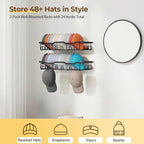 Nicetree Hat Rack for Wall - 2 Pack Metal Hat Organizer for Baseball Caps - Heavy Duty Wall Mounted Baseball Cap Organizer an