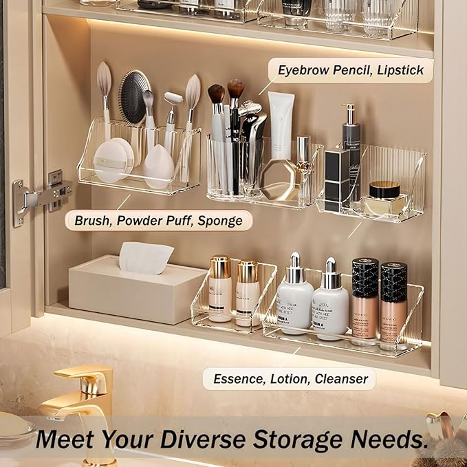 MORNITE 6 Pcs Medicine Cabinet Tray Organizer, Bathroom Vanity Toilet Cabinet Inside Shelves Storage Holder for Skincare Perf