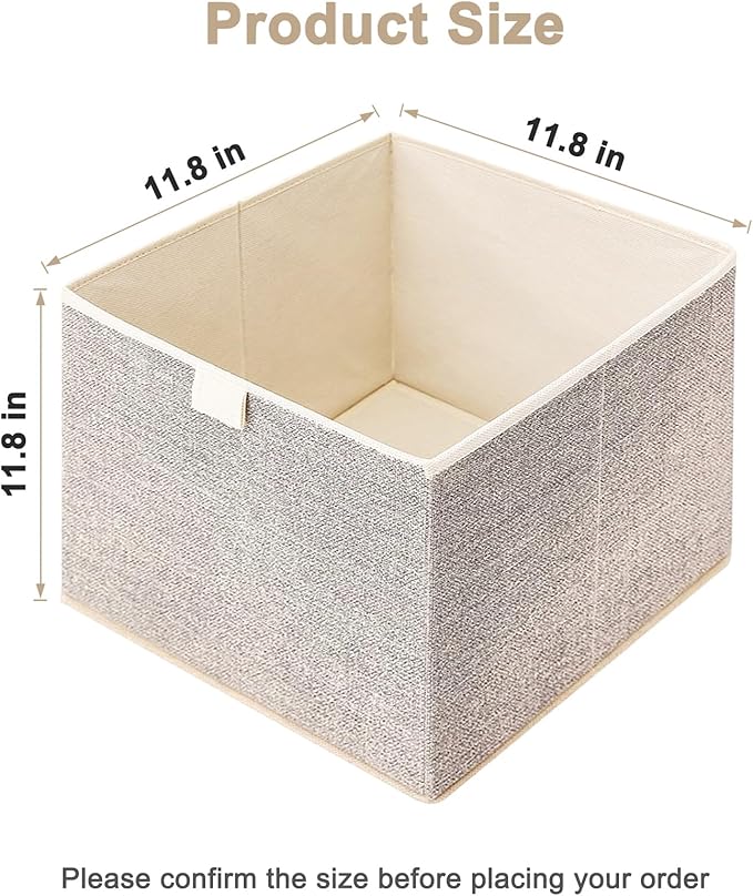 Storage Baskets, 11.8-Inch Woven Fabric Bins, Storage Cubes with Reinforced Handles, Organizer Bins for Closet Shelves, Folda