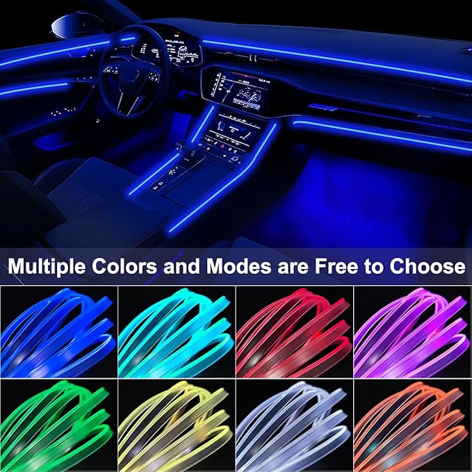 Interior Car Lights with Wireless APP and Remote Control, 5 in 1 RGB Ambient Lighting Kit with 236 inches Fiber Optic, 16 Million Colors Car Neon Strip with Music Mode