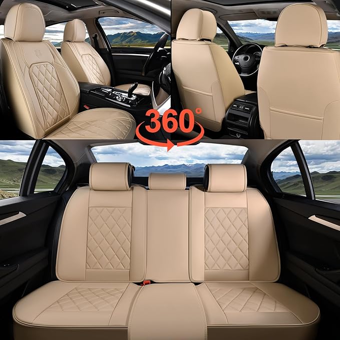 Coverado Car Seat Covers Full Set, Luxury Faux Leather Waterproof Seat Cover, 5 Seat Universal Seat Covers for Cars, Front an