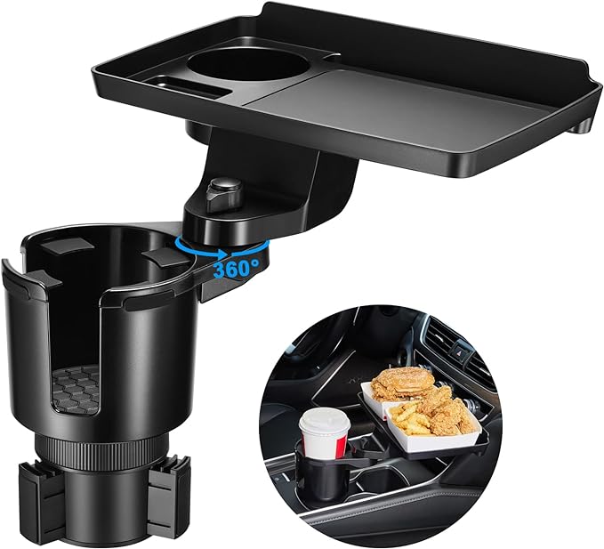 This Hill Cup Holder Tray for Car, 2 in 1 Detachable Car Food Table Tray with Solid Base & Phone Slot,Car Cup Holder Expander