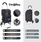 Ultra-Lightweight Foldable Stair-Climbing Shopping Cart for Groceries - 42L Capacity, Six Wheels, Removable Insulated Bag, Durable Aluminum Frame,Multi-Function Personal Hand Truck, Black