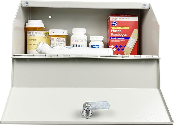 Lock Box for Safe Medication Storage, Lockable Medicine Cabinet with Child-Proof Organizer, Wall Mounted for Prescriptions, P