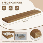 Dreamland Deep Floating Shelves, 8" Deep Long Shelves Set of 2, 40 Inches Floating Shelf for Wall,Large Display & Storage She