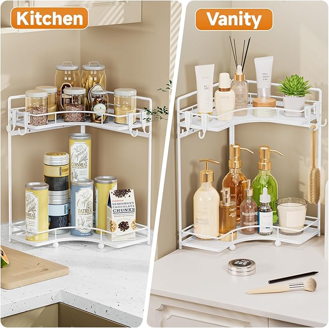 VITVITI 2-Tier Corner Bathroom Counter Organizer, Bathroom Countertop Organizer Storage for Sink, Metal Mesh Makeup Organizer